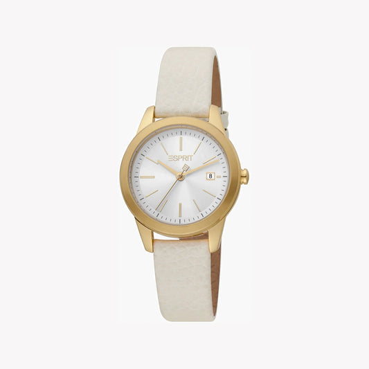Esprit Women's Beige Leather Watch, Silver Dial | Es1l164m0055-0