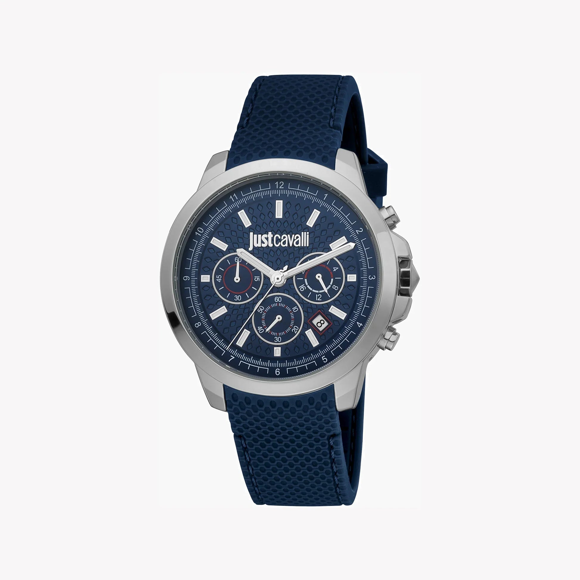 Just Cavalli Men's Blue Silicone Watch, Silver Case | Jc1g178p0025-0