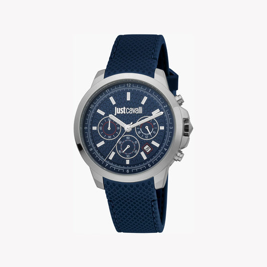 Just Cavalli Men's Blue Silicone Watch, Silver Case | Jc1g178p0025-0