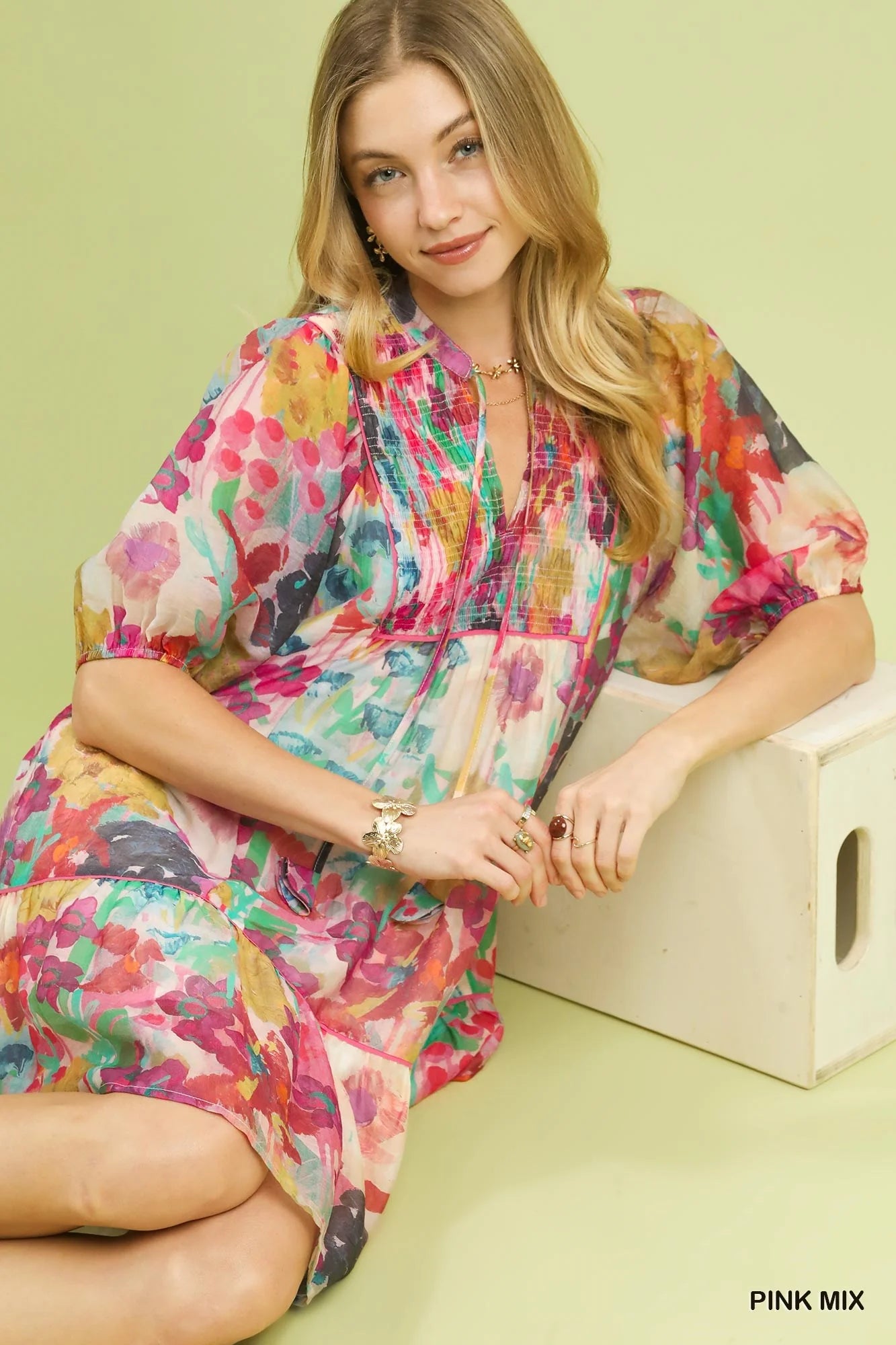 Umgee Mix Watercolor Floral Babydoll Dress-4