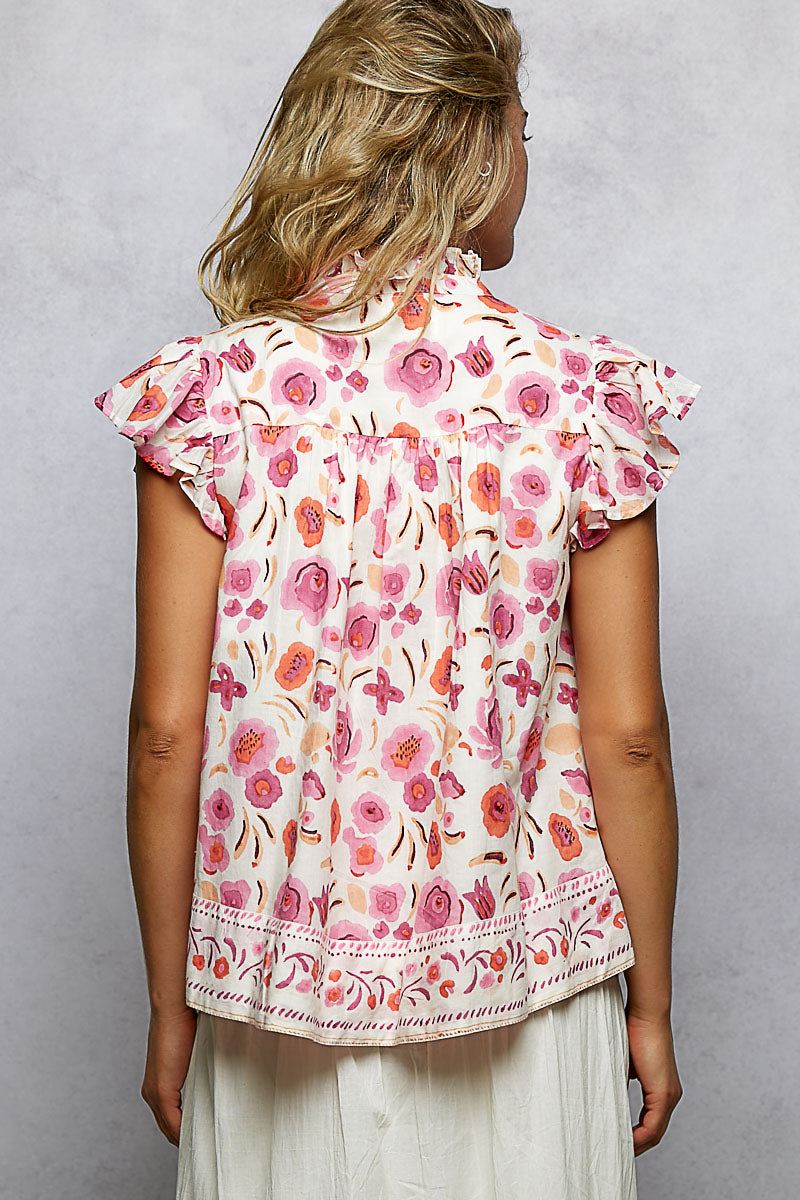 POL Tassel Tied Floral Flutter Sleeve Blouse-3