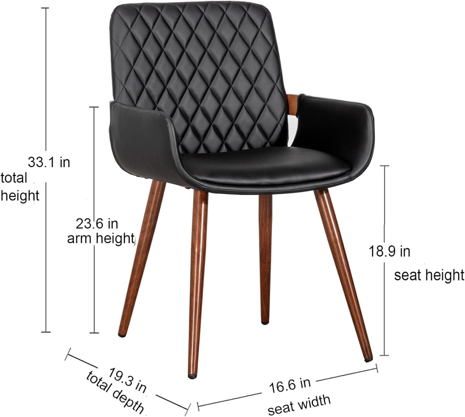 Mid Century Modern Faux Leather Dining Chairs Set 2 Black-1
