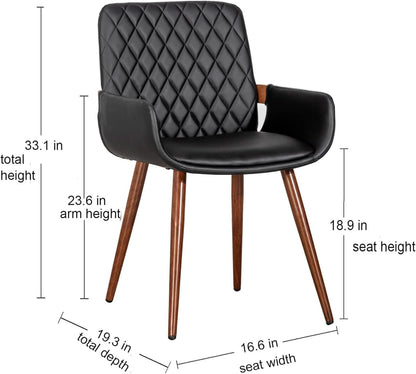 Mid Century Modern Faux Leather Dining Chairs Set 2 Black-1