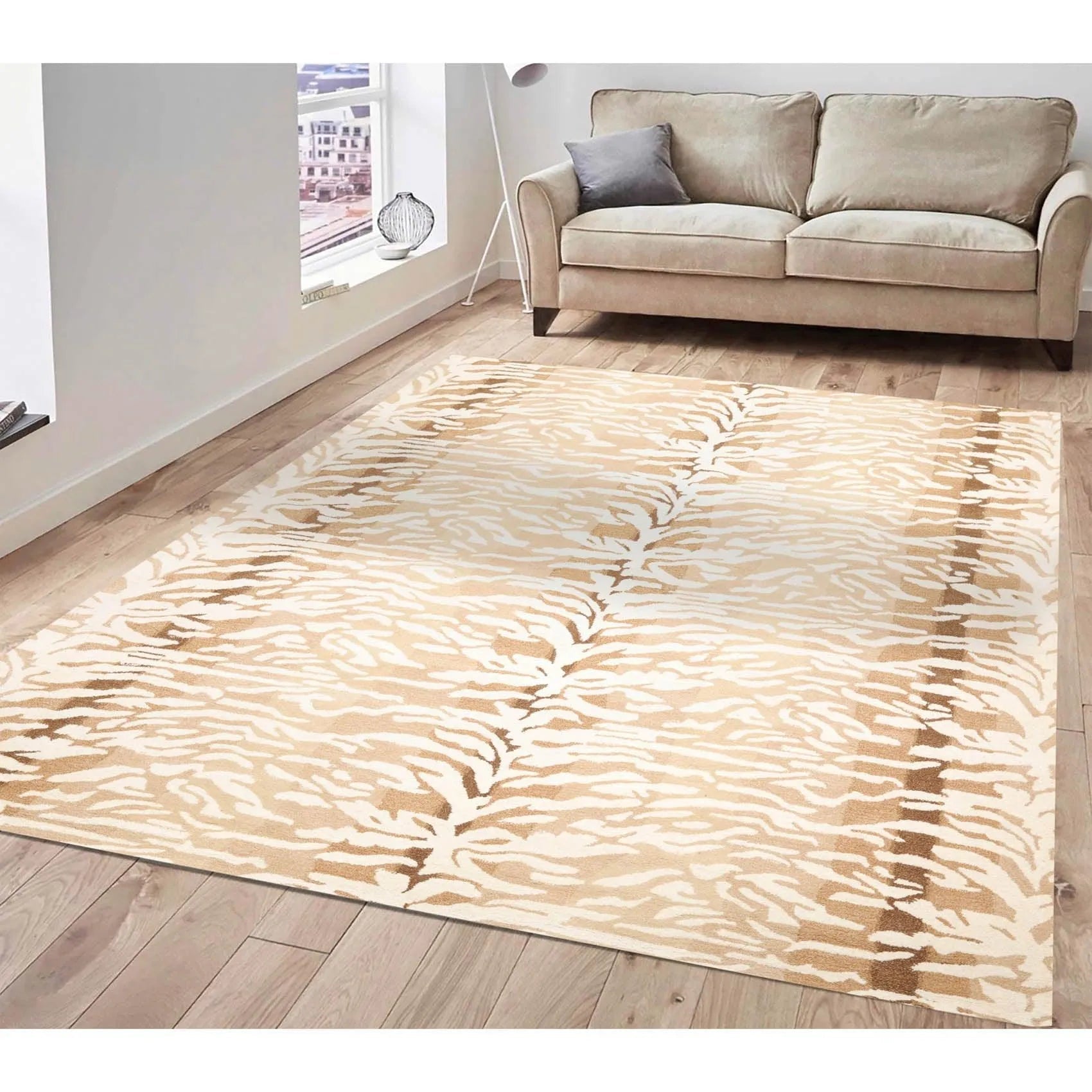 Multi Sizes Handmade 100% Wool Animal Print Tiger Modern Area Rug Ivory Beige-0
