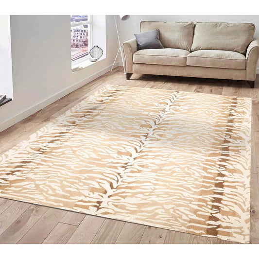 Multi Sizes Handmade 100% Wool Animal Print Tiger Modern Area Rug Ivory Beige-0