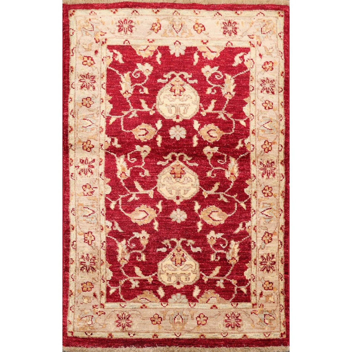 Chobi Peshawar Hand Knotted 100% Wool Traditional Area Rug Wine, Taupe 2'7" x 4'-0