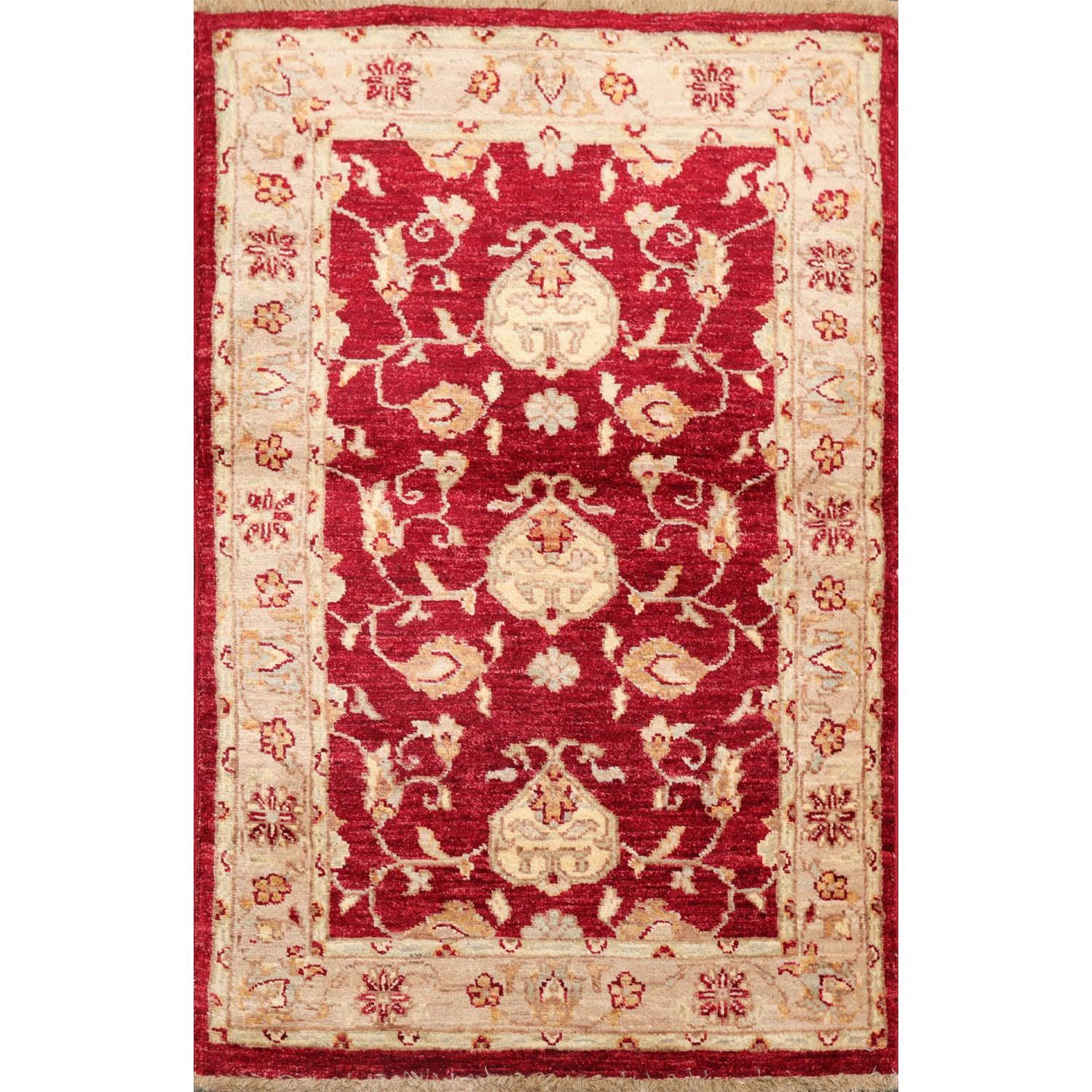 Chobi Peshawar Hand Knotted 100% Wool Traditional Area Rug Wine, Taupe 2'7" x 4'-0