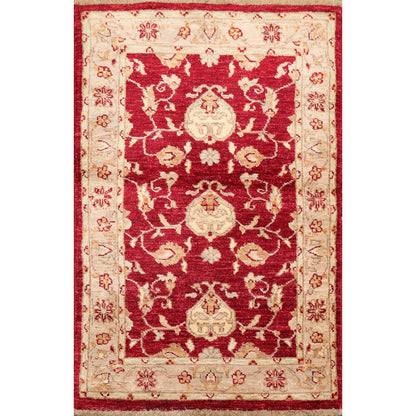 Chobi Peshawar Hand Knotted 100% Wool Traditional Area Rug Wine, Taupe 2'7" x 4'-0