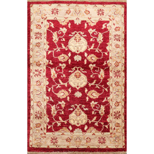 Chobi Peshawar Hand Knotted 100% Wool Traditional Area Rug Wine, Taupe 2'7" x 4'-0
