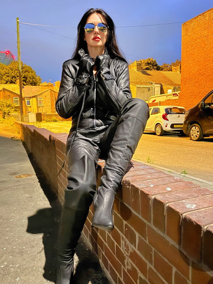 Women’s Real Leather Jumpsuit with Fringe Detail