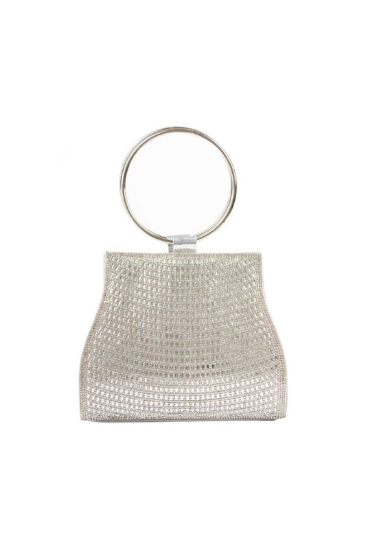 Silver Diamante Clutch Bag with Top Handles-0