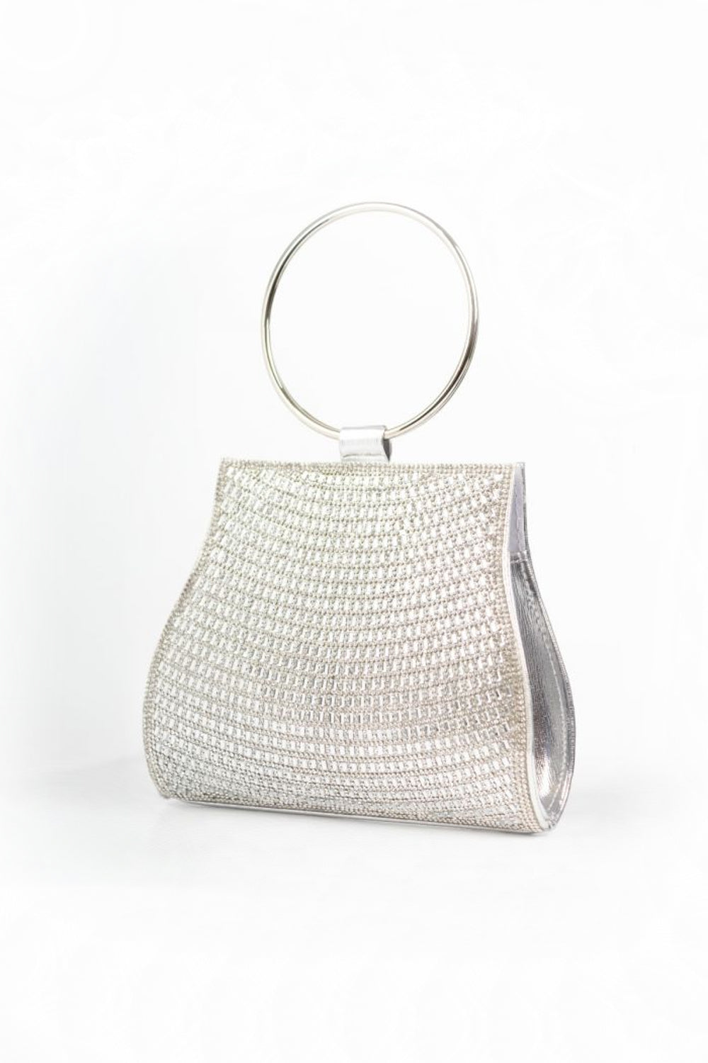 Silver Diamante Clutch Bag with Top Handles-1