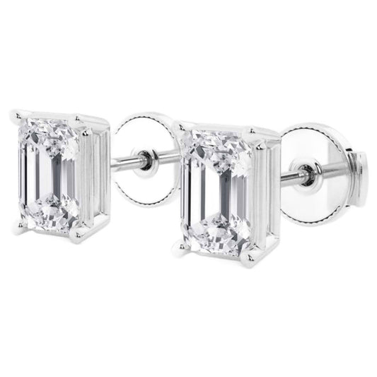 AGI Certified Lab Grown Emerald Cut Diamond Stud Earrings In 14K White Gold-0