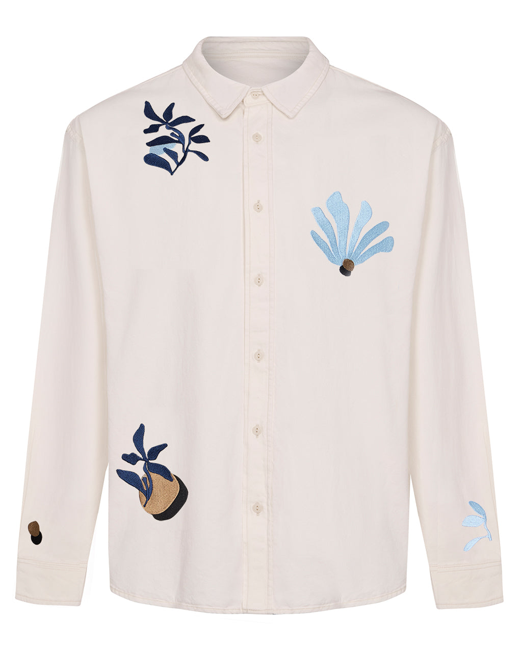 Abstract Floral Organic Cotton Shirt Ecru-0