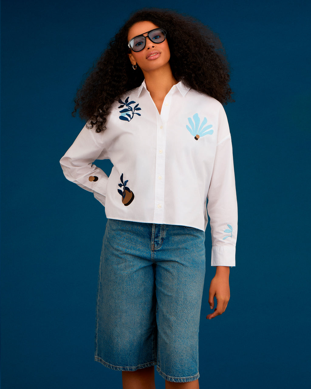 Abstract Floral Organic Cotton Shirt White-1
