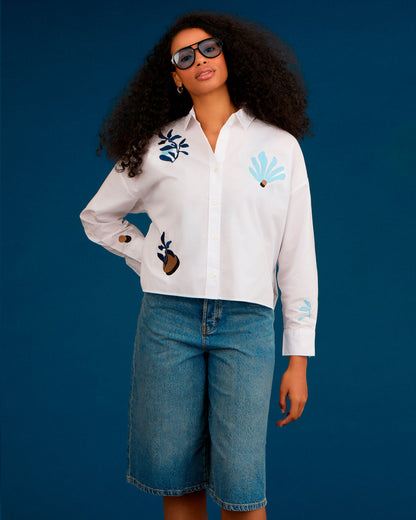 Abstract Floral Organic Cotton Shirt White-1