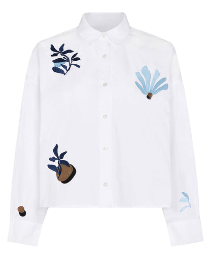 Abstract Floral Organic Cotton Shirt White-0
