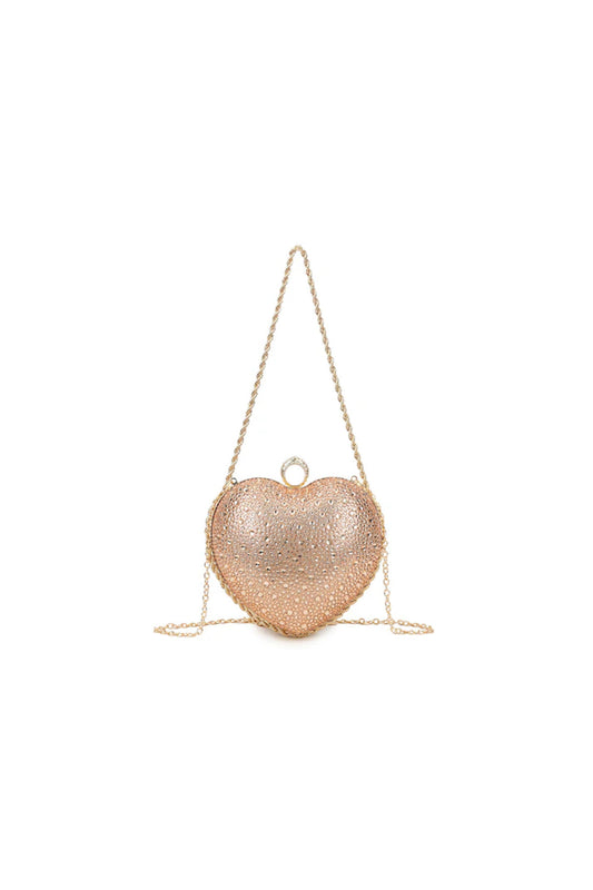 Gold Heart Diamante Clutch Bag-0
