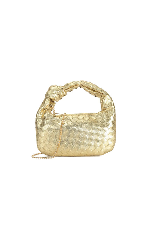 Gold Woven Top Handle Bag with Knot Detail-0