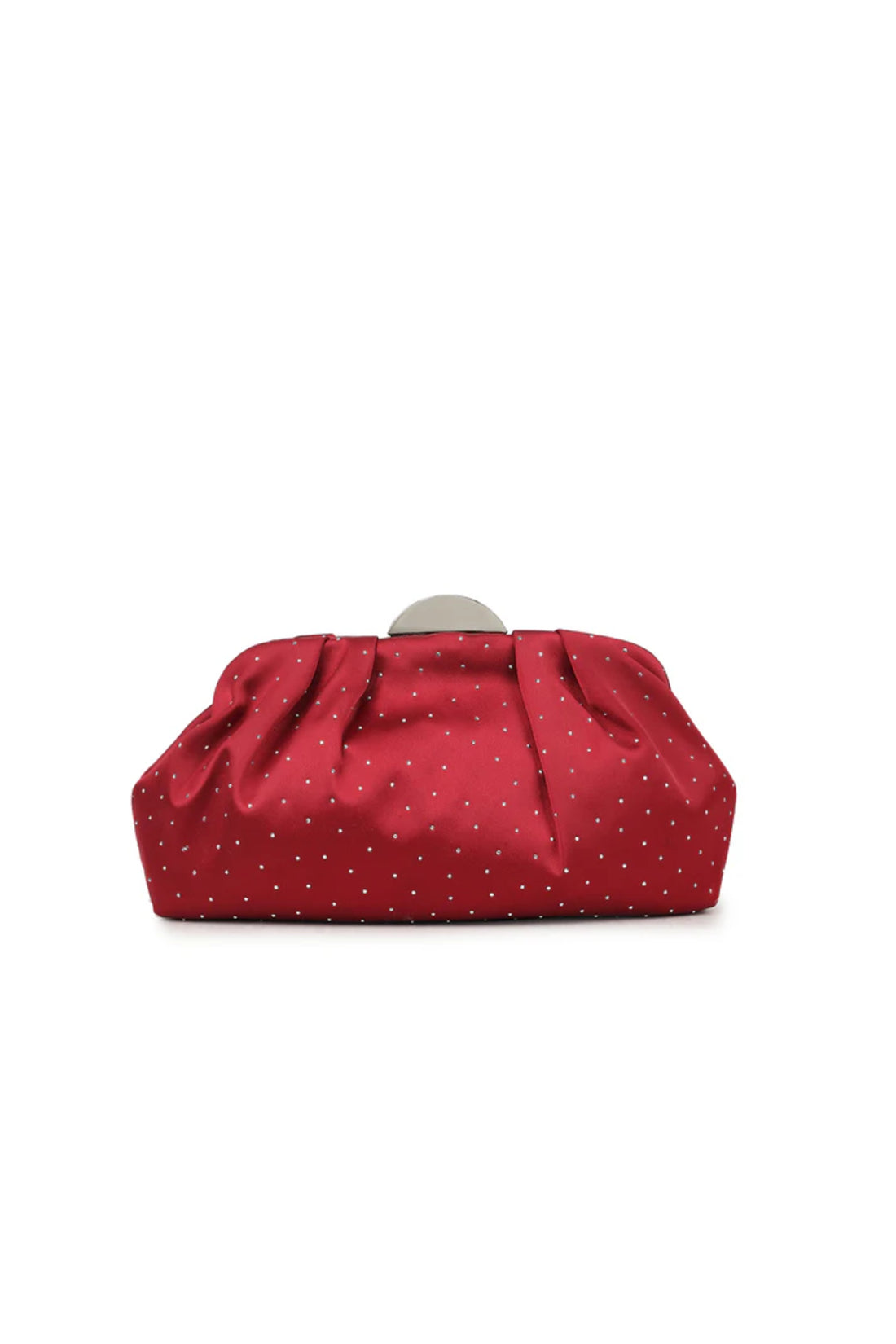 Cherry Red Embellished Satin Ruched Clutch Bag-2