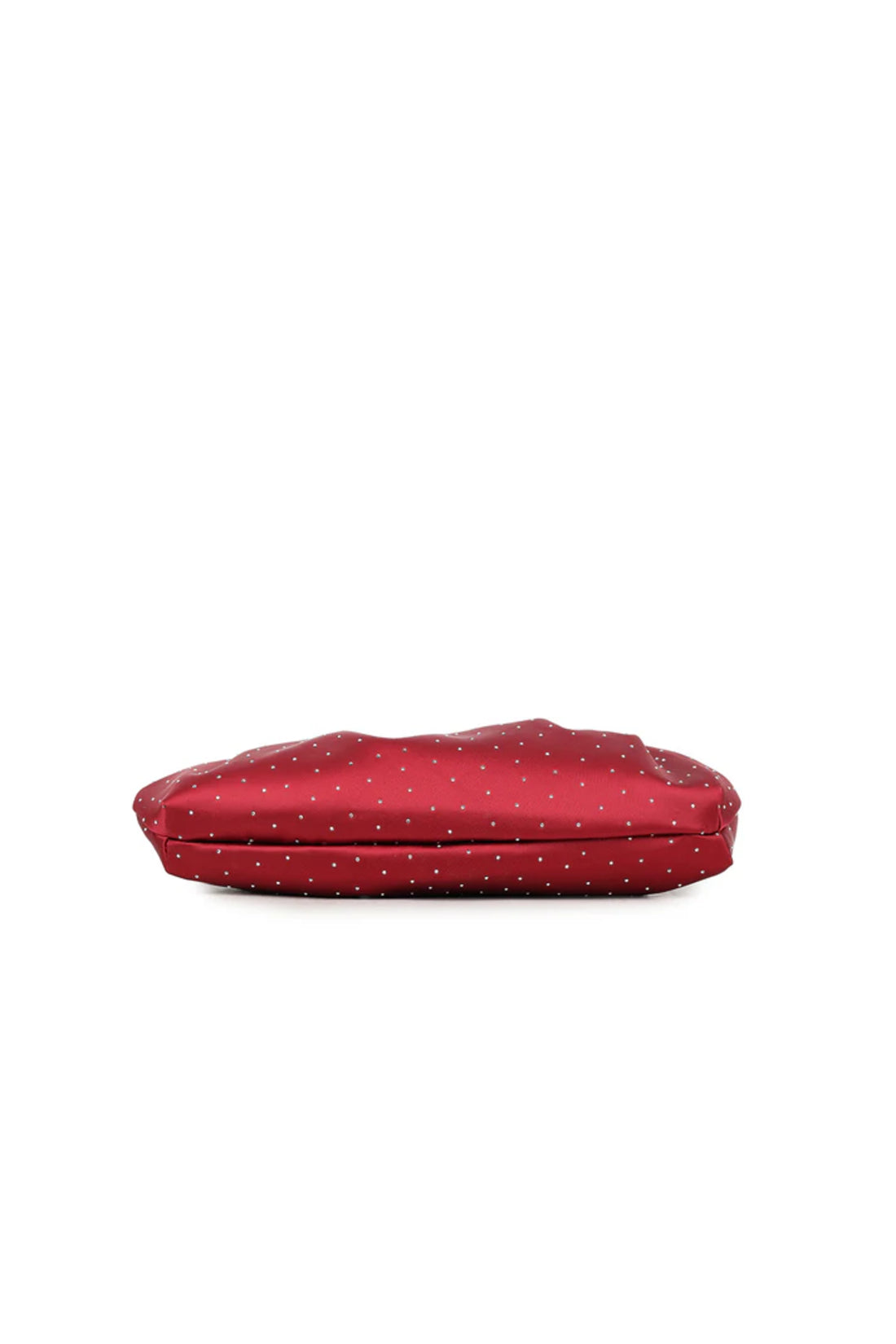 Cherry Red Embellished Satin Ruched Clutch Bag-3