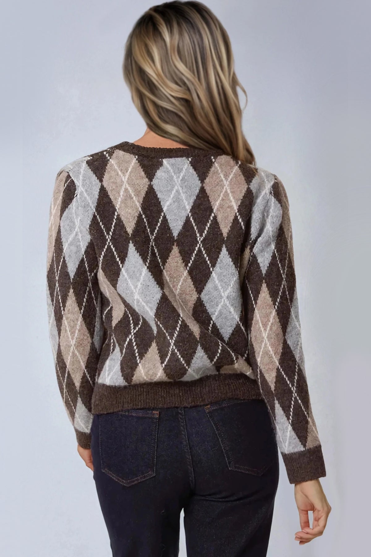 Light Brown Grey Wool Blend Jacquard Jumper