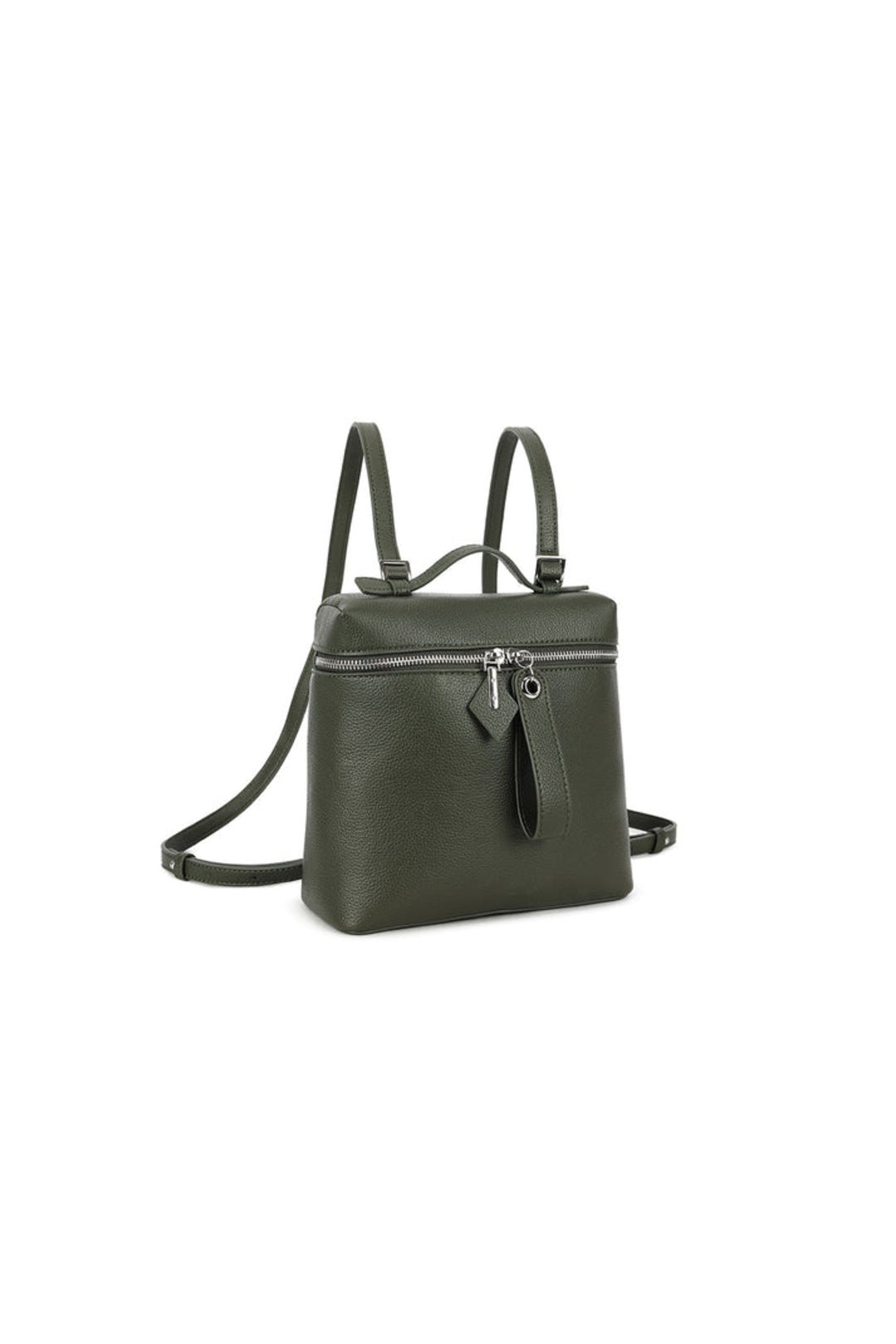 Olive Green Faux Leather Backpack-1