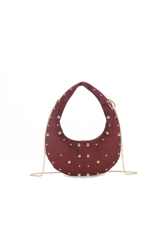 Cherry Red Oval Studded Shoulder Bag-0