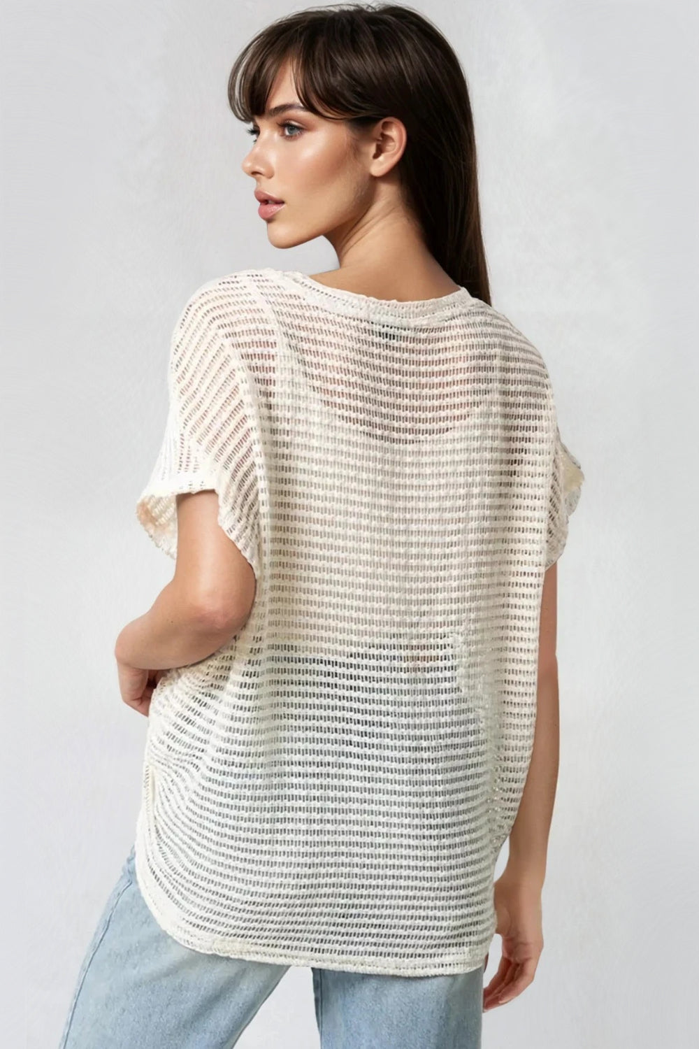 Cream Crochet Oversized Top-1