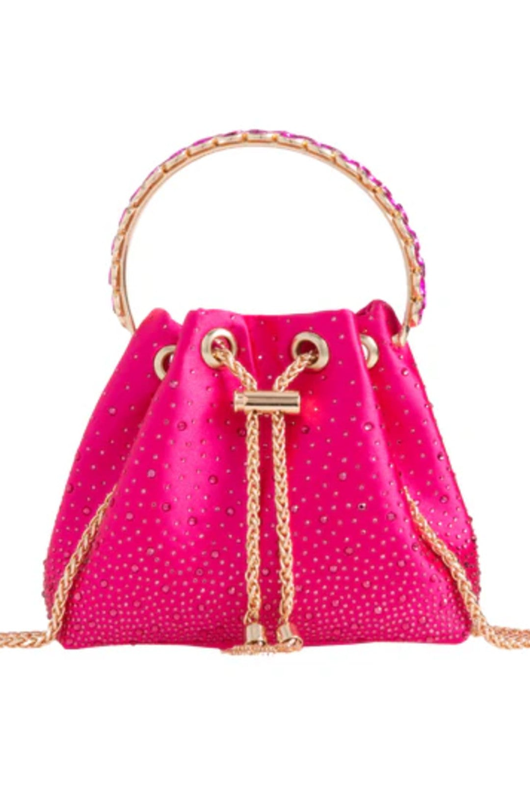 Fuchsia Embellished Top Handle Evening Bag-1