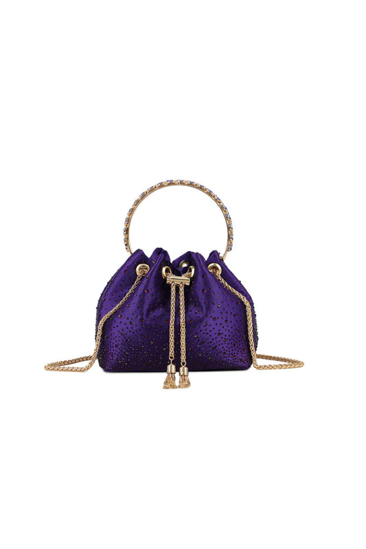 Purple Embellished Top Handle Evening Bag-0