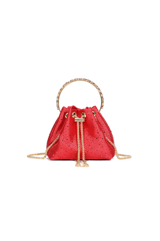 Red Embellished Top Handle Evening Bag-0