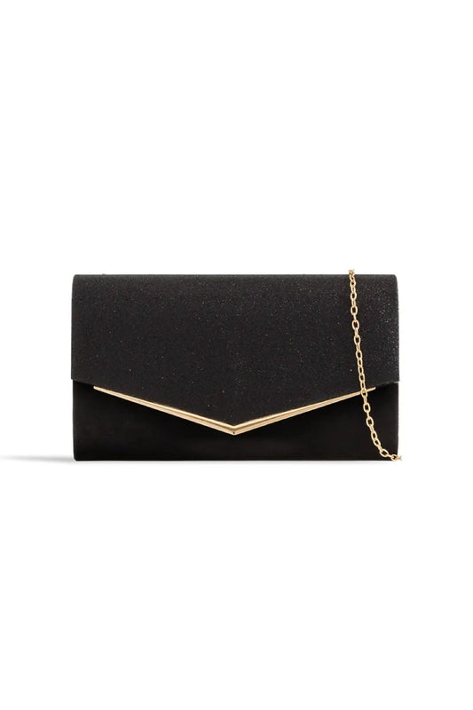 Black Glitter Envelope Clutch Bag-0