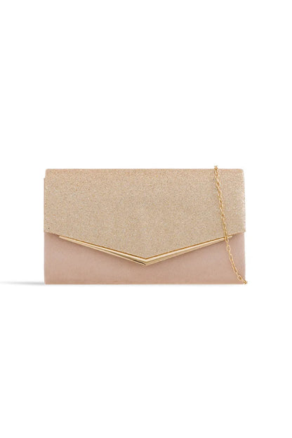Nude Blush Glitter Envelope Clutch Bag-1