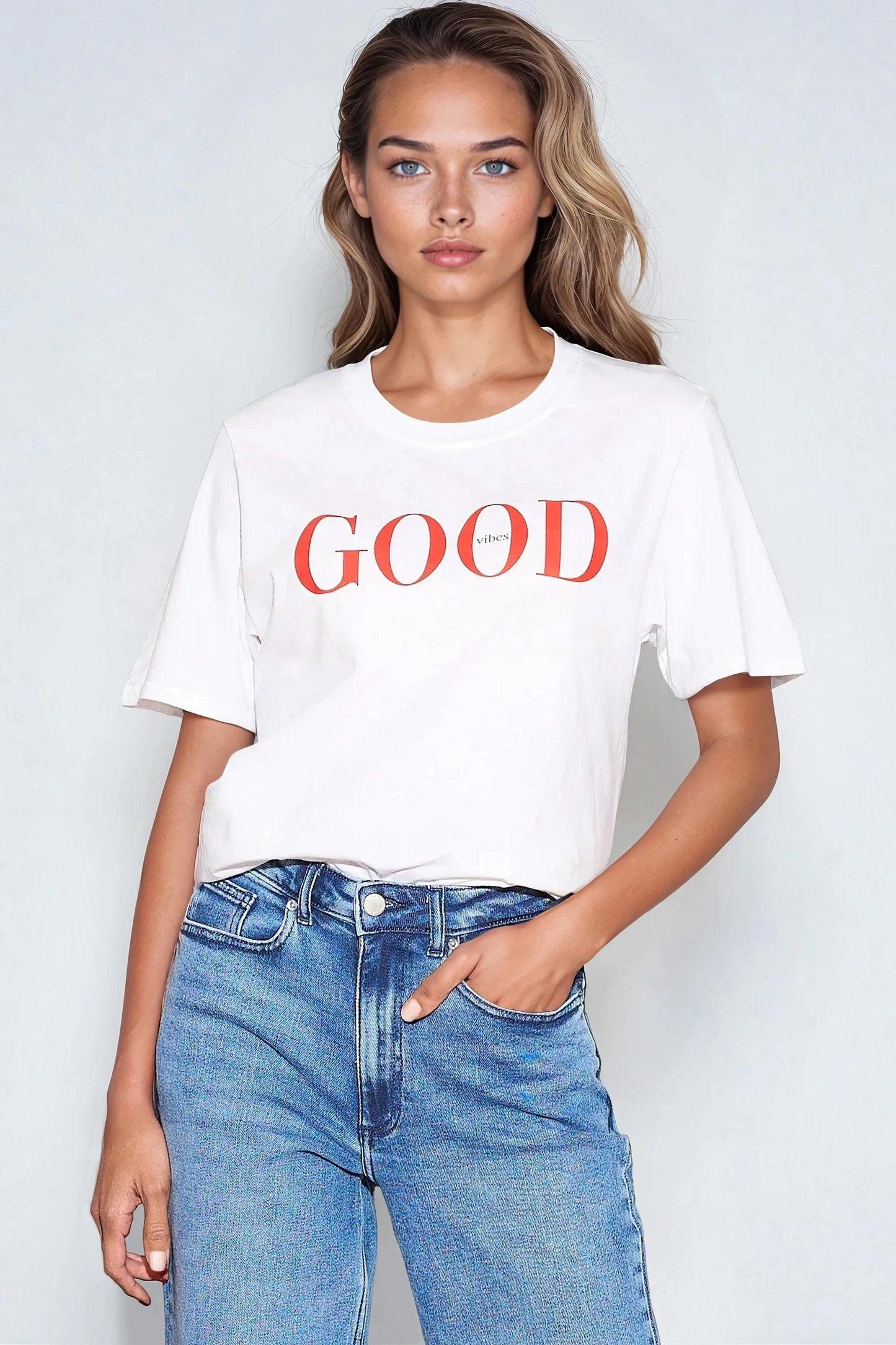 White Good Vibes Printed Cotton T-Shirt