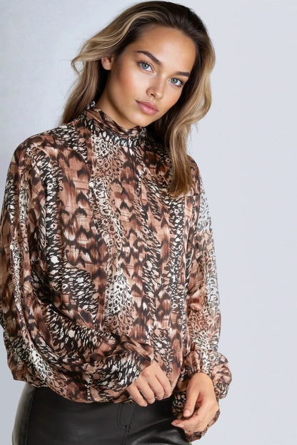 Brown Animal Print  Blouse-0