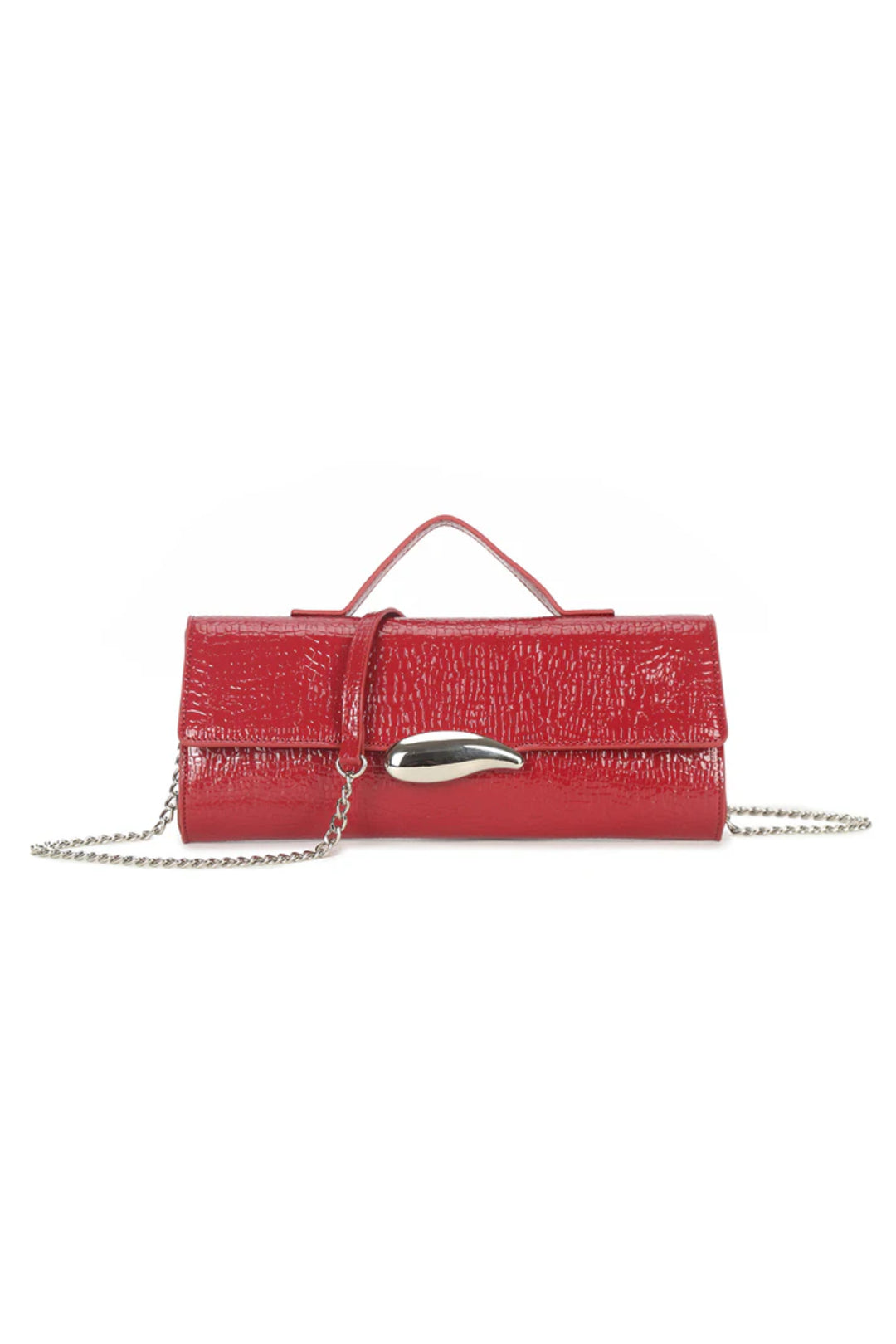 Red Croc Effect Clutch Bag-0