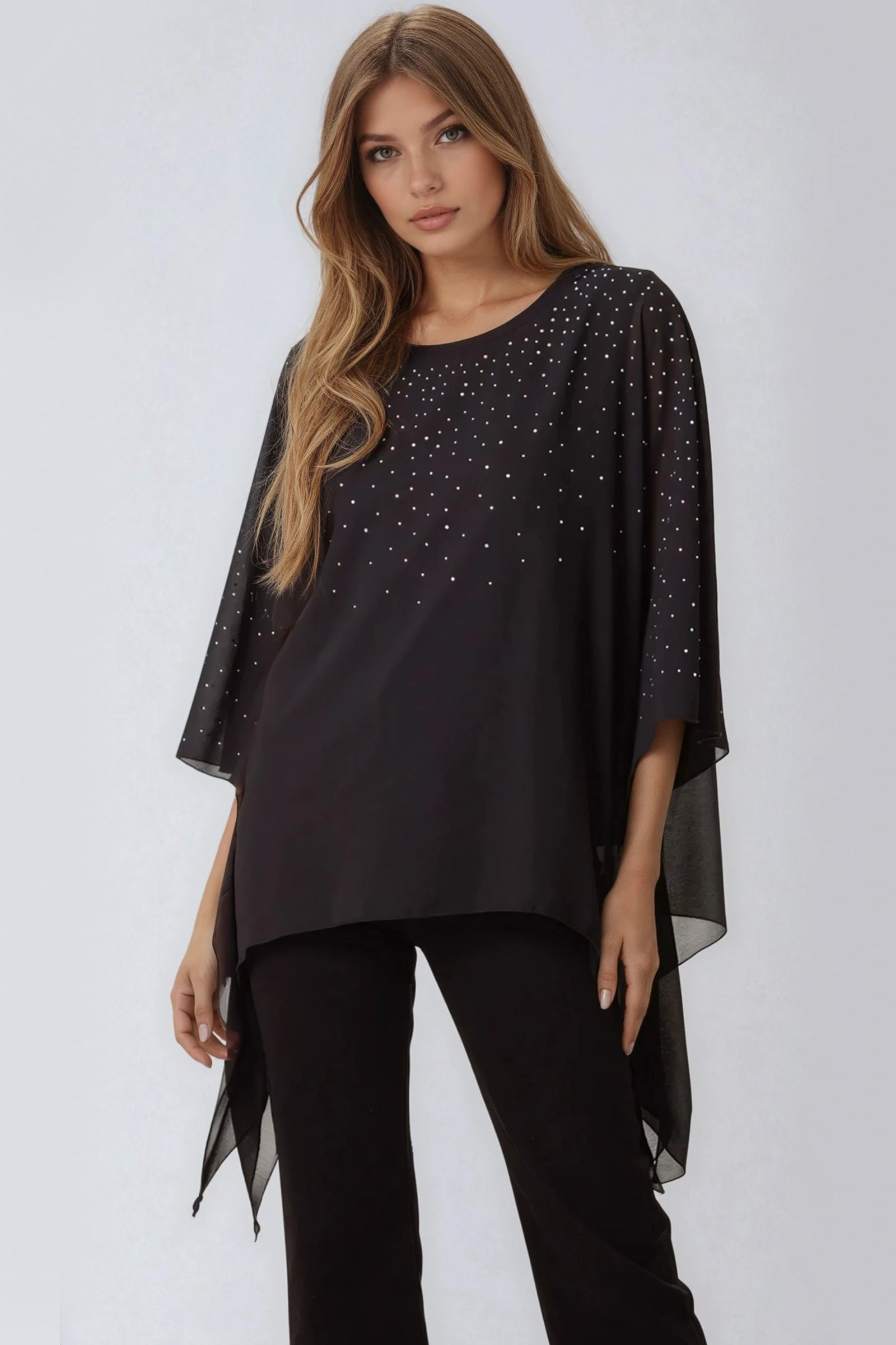 Black Embellished Mesh Top-0