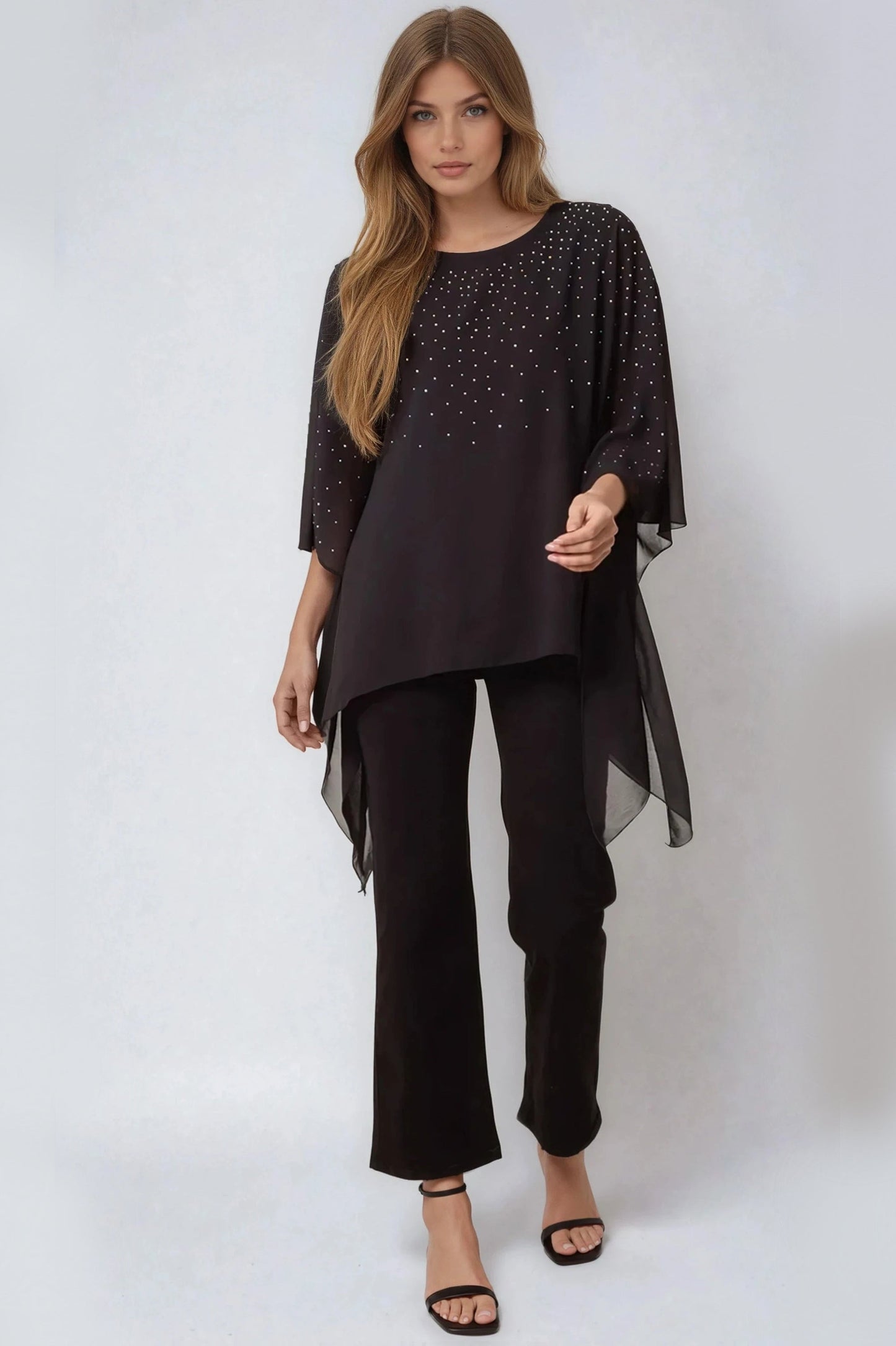 Black Embellished Mesh Top-1