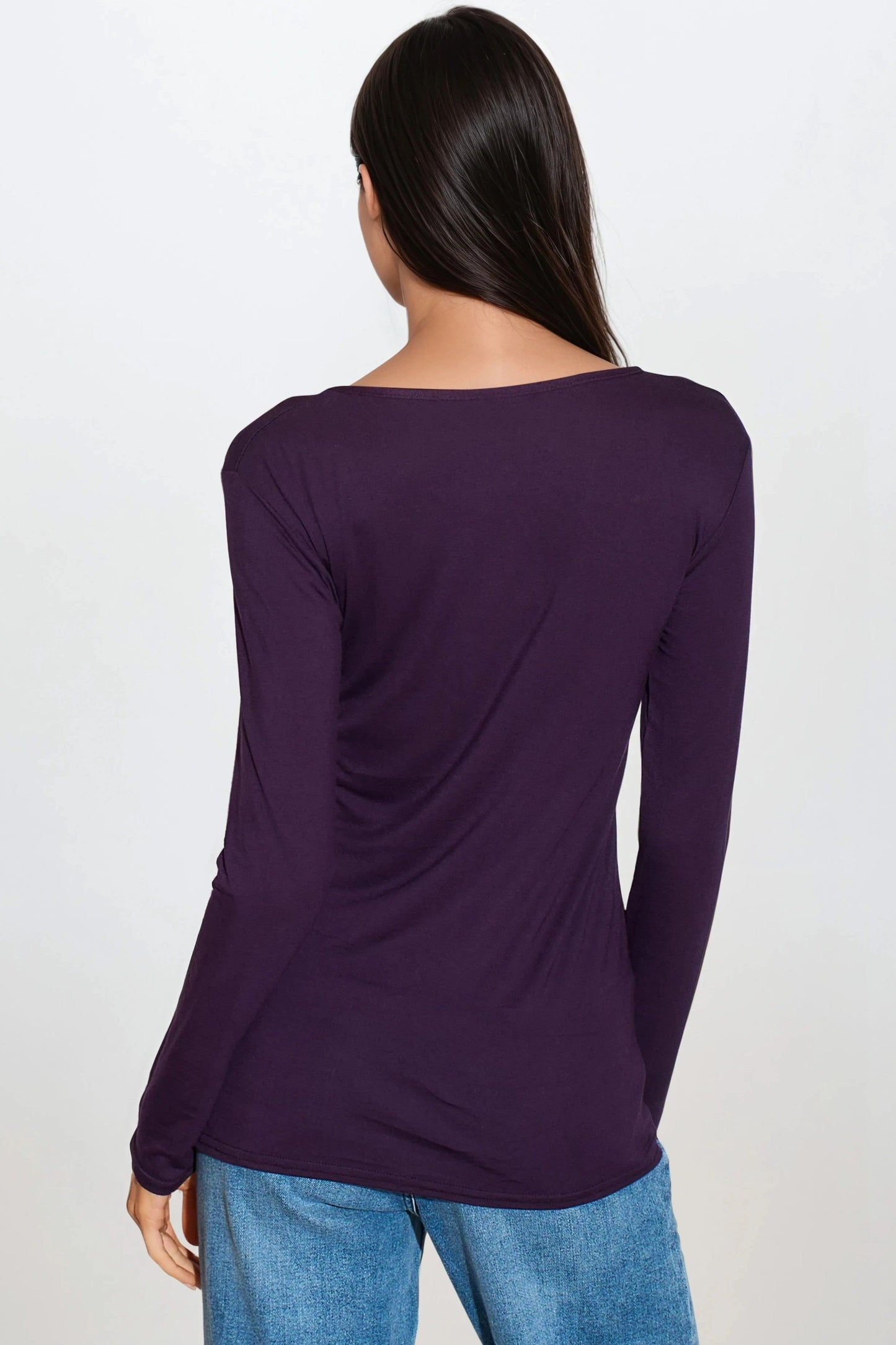Purple Round Neck Long Sleeve Top-3