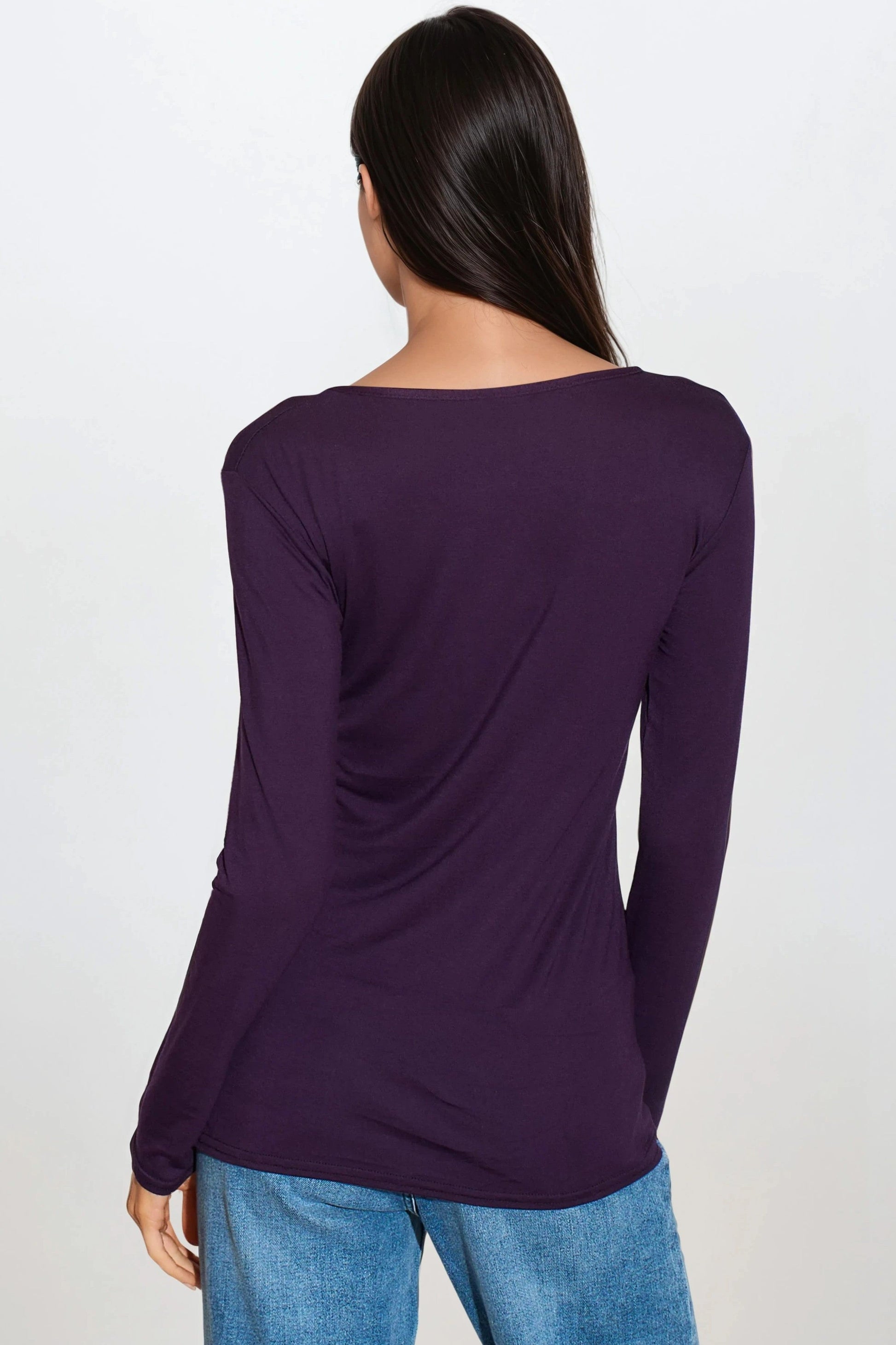 Purple Round Neck Long Sleeve Top-3