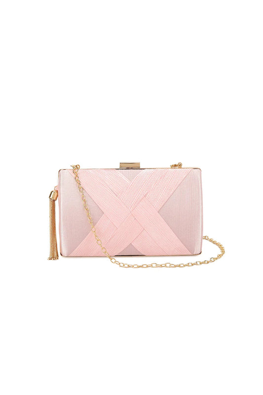 Pink Satin Clutch Bag With Tassels-0