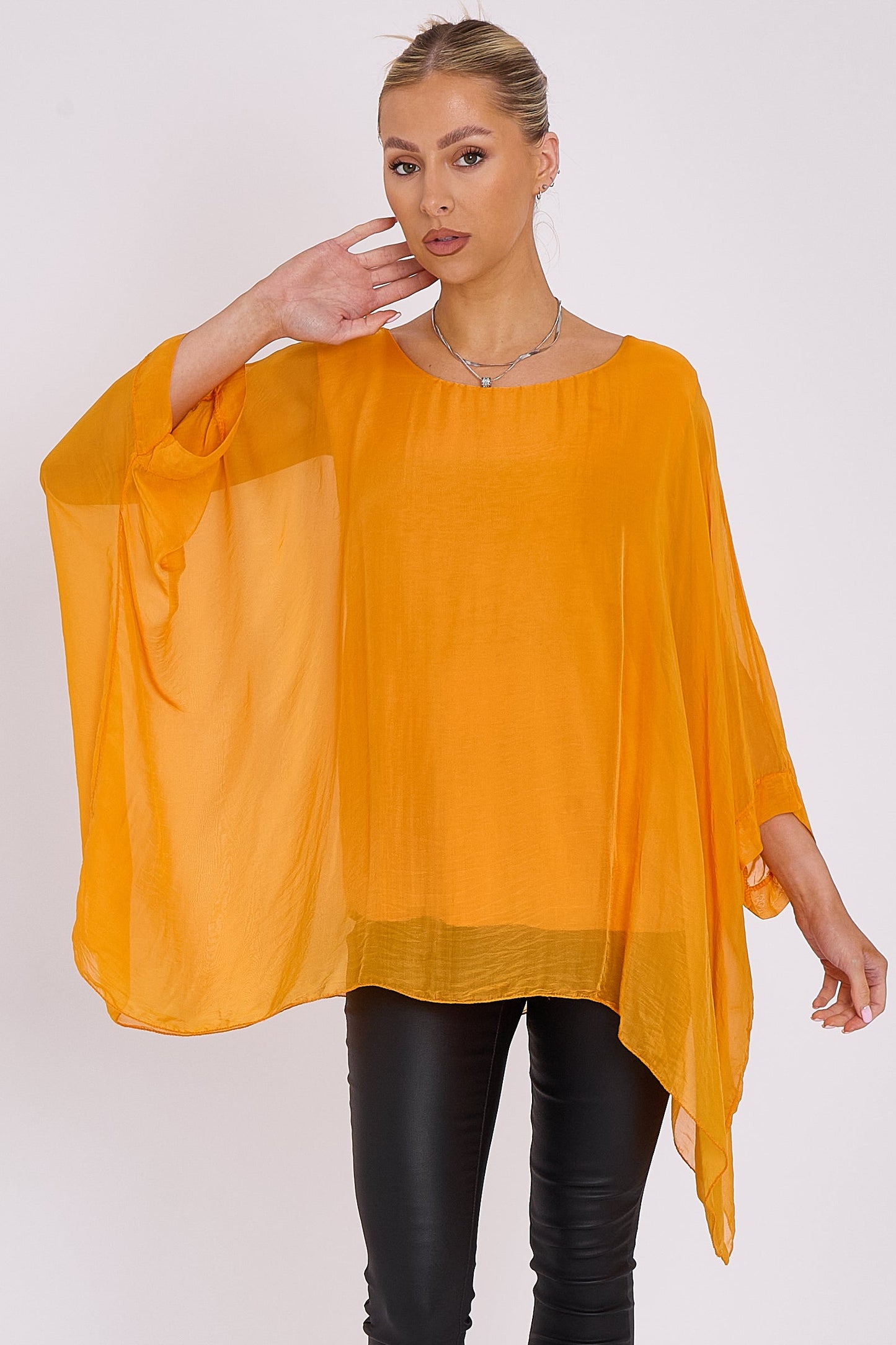 Orange Silk Batwing Sleeve Blouse