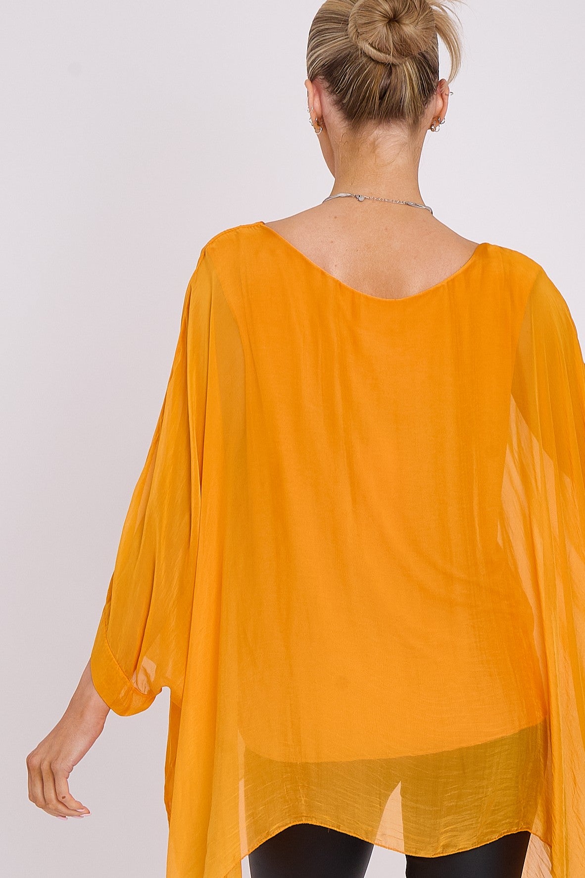 Orange Silk Batwing Sleeve Blouse