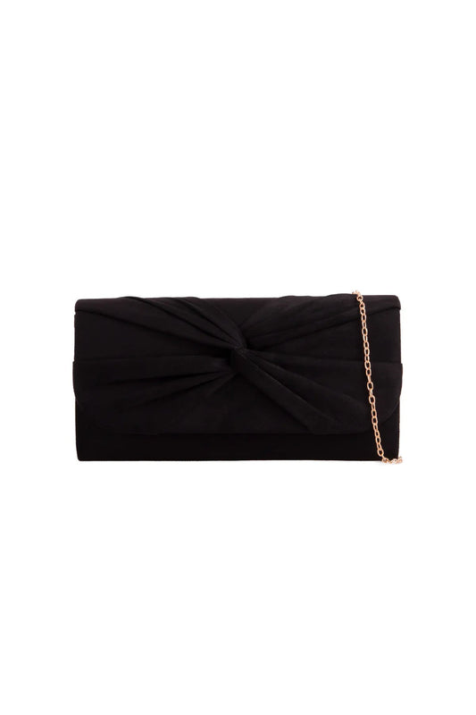 Black Suede Clutch Bag with Knot Detail-0