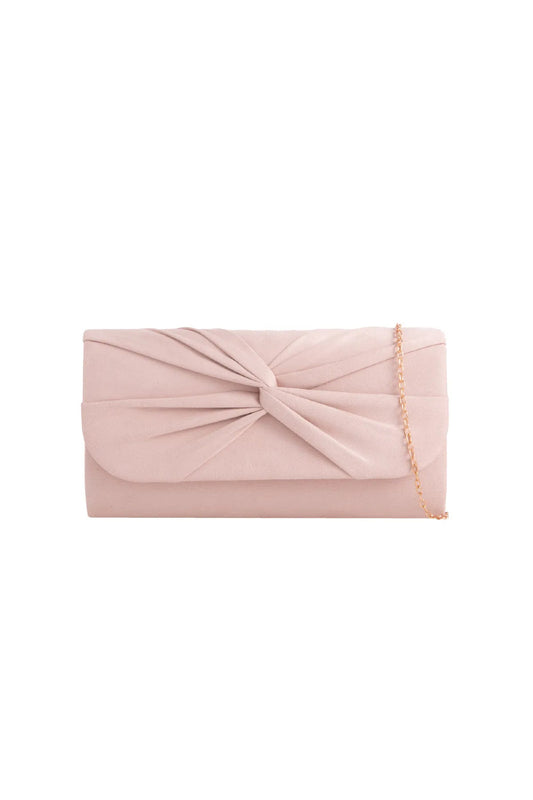 Nude Suede Clutch Bag with Knot Detail-0