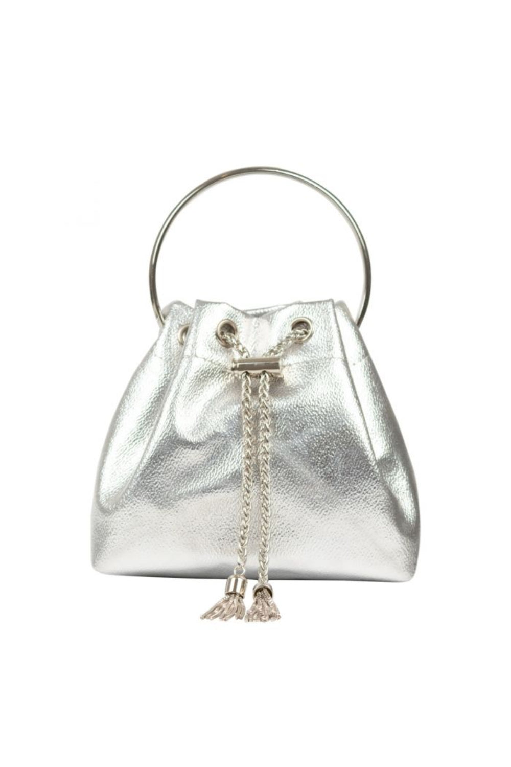 Silver Top Handle Leather Look Bag-0