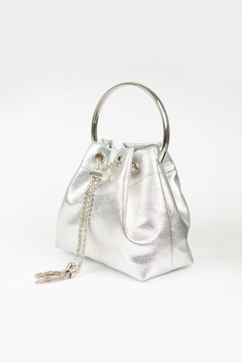 Silver Top Handle Leather Look Bag-1