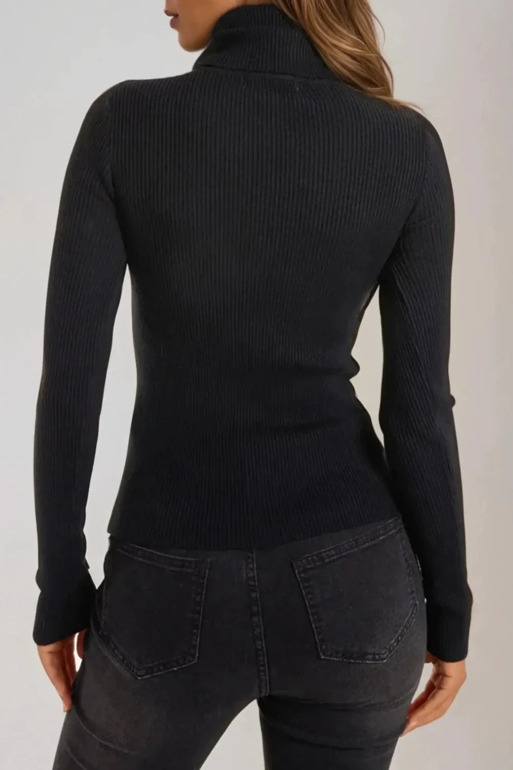 Black Ribbed Roll Neck Jumper-1