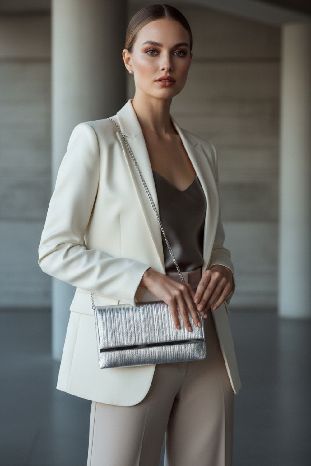 Silver Pleated Clutch Bag-0